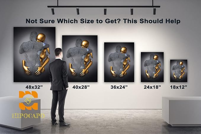 3D Metal Effect Wall Art - 3D Metal Canvas Art, 3D Metal Canvas Art 3D Canvas Art Wall Decor for Modern Living Room, Framed Romantic Couple Living Room Canvas Wall Art 24”x36”x1Pcs