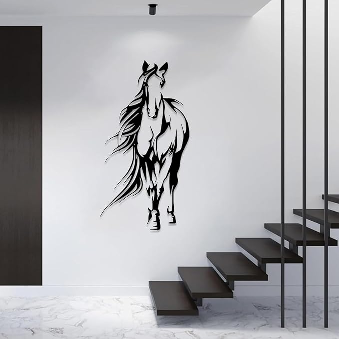 Metal Horse Wall Art, Large Horse Wall Art, Metal Wall Art Wildlife, Bucking Horse Decor, Horse Metal Sign, Horse Statues Home Decor, Rustic Farmhouse Decor, Horse Lovers Gifts (Silver, 53"x28"/135x71cm)
