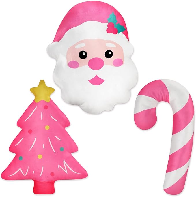 Percozzi Christmas Pillows with Pink Christmas Tree Santa Claus Shaped Throw Pillows Xmas Tree Decorative Pillow Cane & Santa Pillow Cute Soft Stuffed Plush Holiday Party Home Decor 3PCS