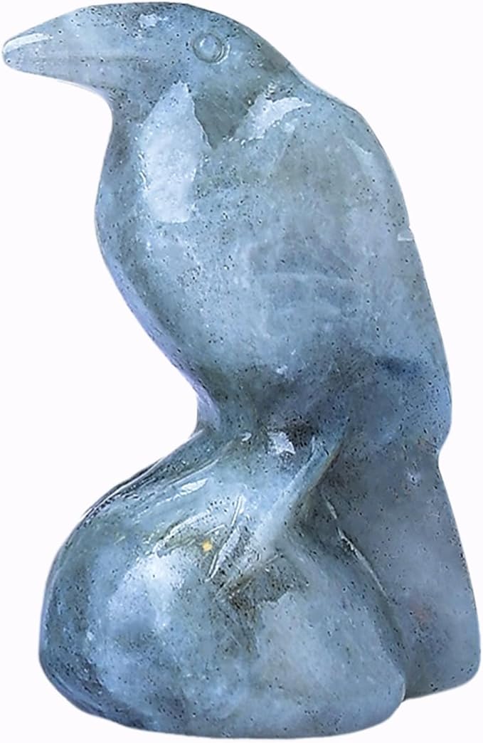 Natural Labradorite Crystal Raven Statue 2" Healing Crystal Handmade Sculpture Guardian Pocket Statues Reiki Meditation Office Home Decoration Gift