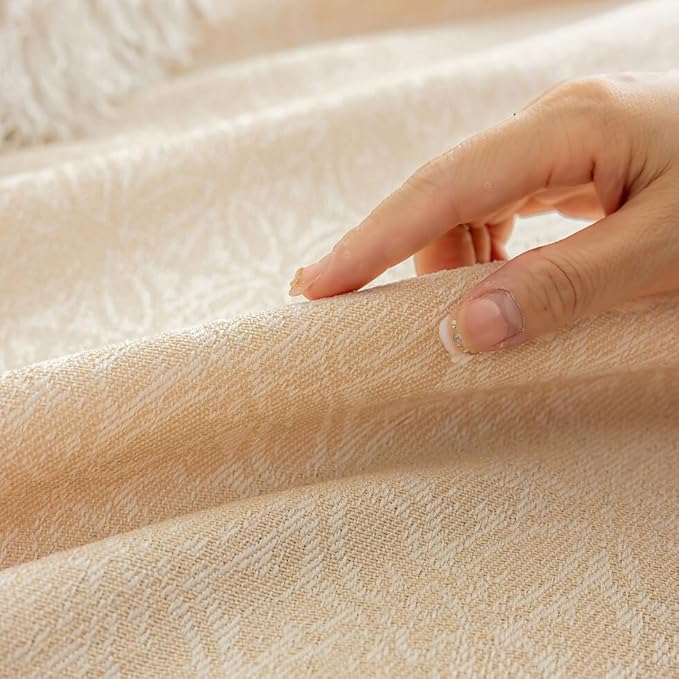 ROOMLIFE Boho Beige Couch Cover for Dogs, Washable Non Slip Furniture Protector Couch Sofa Covers for 3 Cushion Couch, Soft Breathable Sofa Slipcovers Couch Cover Throw Blanket with Tassels71''X150''