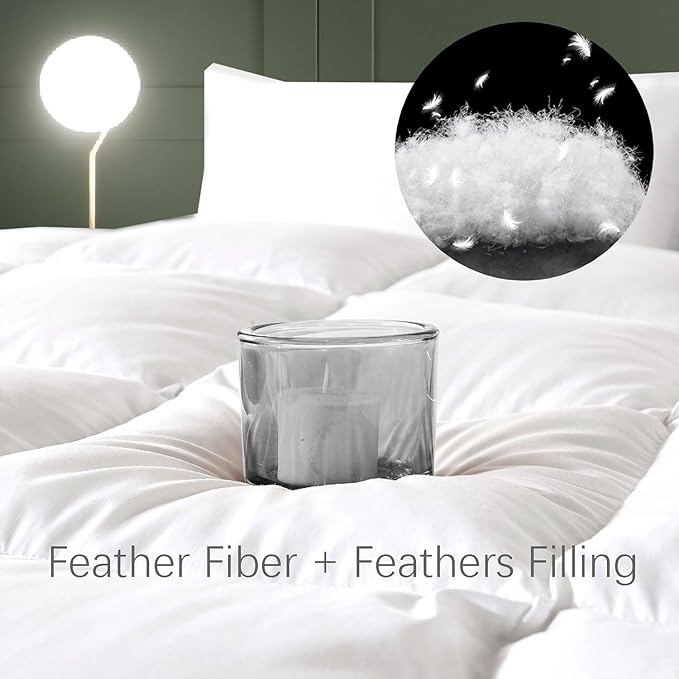 Down Fiber Comforter Twin Size – All Season Fluffy White Duvet Insert, Lightweight Warm Feather Bedding, Soft 100% Cotton Cover, 39 x75 Inch