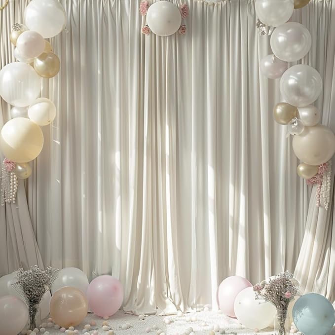 10ft x 10ft Wrinkle Free Ivory Backdrop Curtains for Parties, Polyester Photo Backdrop Drapes 2 Panels 5x10ft Background for Wedding Birthday Baby Shower Party