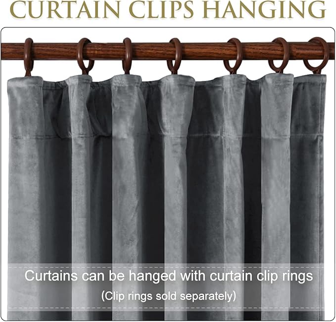 StangH Light Grey Velvet Drapes 90 inches, Luxury Home Decoration Heavy Thick Light Blocking Windproof Window Curtains for Living Room Sliding Door Patio, W52 x L90, 2 Panels