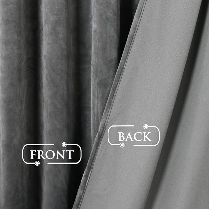 StangH Velvet Curtains 90 inches for Bedroom, Luxury Home Decor Super Soft Room Darkening Sound Reducing Panel Drapes for Living Room Sliding Door/Office, Grey, W52 x L90, 2 Panels