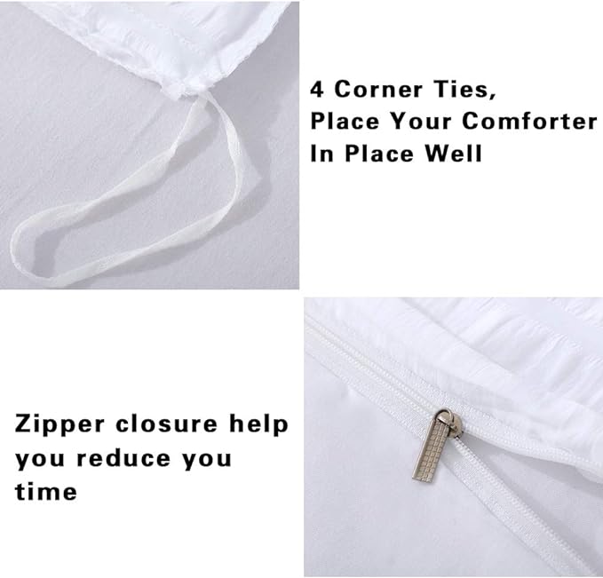 AveLom White Duvet Cover Twin Size (68 x 90 inches)，2 Pieces (1 Duvet Cover, 1 Pillow Case) Stripe Textured Soft Washed Microfiber Duvet Cover with Zipper Closure Corner Ties
