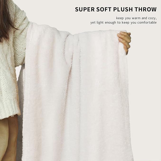 Plush Fleece Throw Blanket for Couch and Bed, Fluffy Fuzzy Cozy Queen-Size Soft Blankets All Season Use (60x80 Inches,White)
