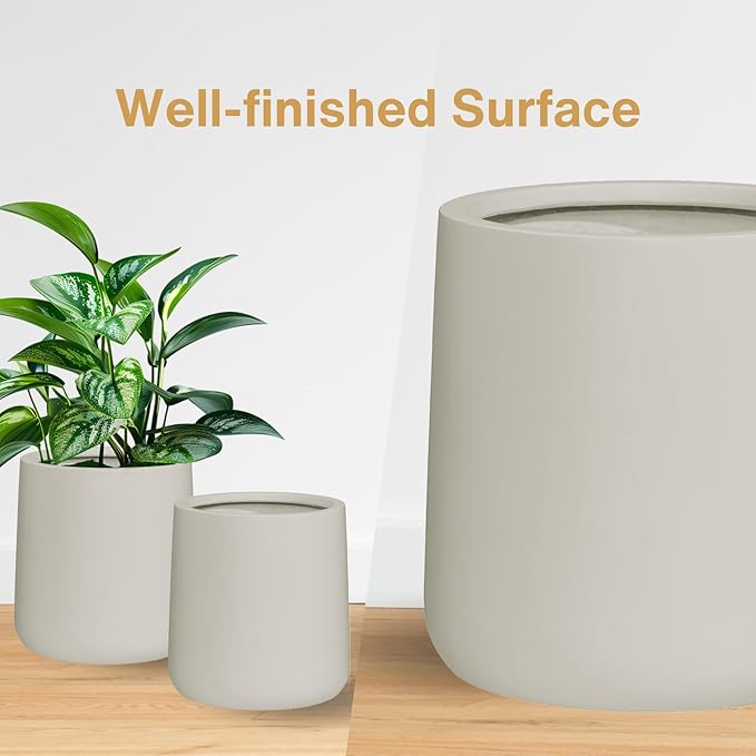 13" H x 12.6" D Conico Fiberstone Round Planter - Christmas Tree Planter, Smooth Finishes, Weather Resistant for Indoor and Outdoor Use, Included 2 Extra Coco Mats (Taupe, 10" Pot Opening)