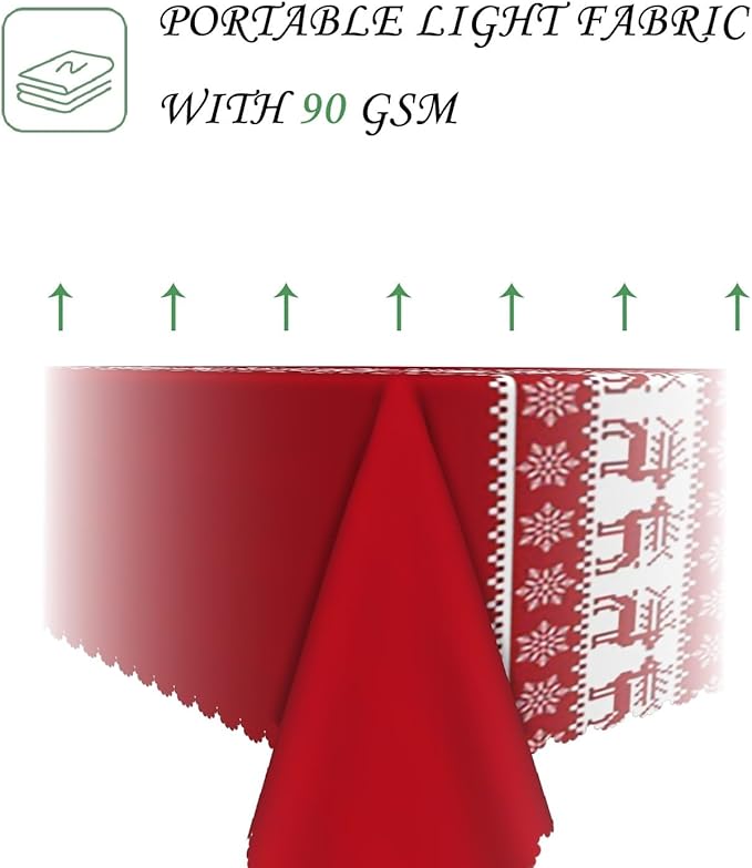 70x90 Inch Christmas Theme Rectangle Tablecloth Winter Snowflakes Reindeer Red Table Cloth Washable Durable Table Cover for Kitchen Dining Banquet Ugly Christmas Sweater Party Decor
