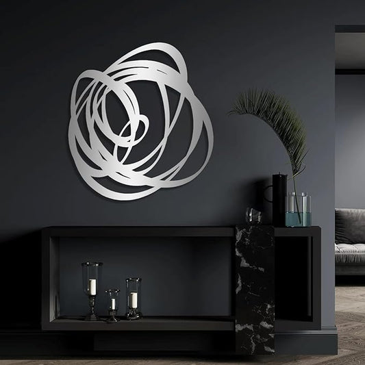 Kewhush Abstract Metal Wall Art, Modern Abstract Decor, Unique Metal Decor, Contemporary Wall Art for Living Room (Silver, 19"x17" | 47x43.5 cm)