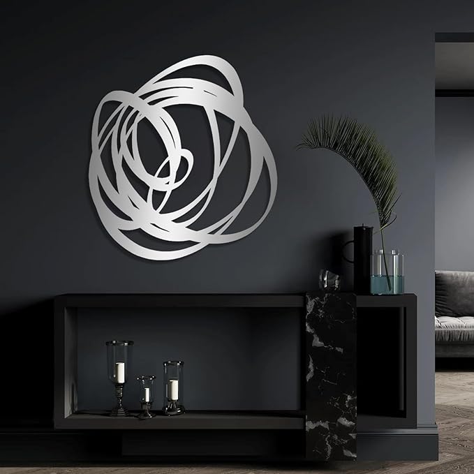 Kewhush Abstract Metal Wall Art, Modern Abstract Decor, Unique Metal Decor, Contemporary Wall Art for Living Room (White, 19"x17" | 47x43.5 cm)