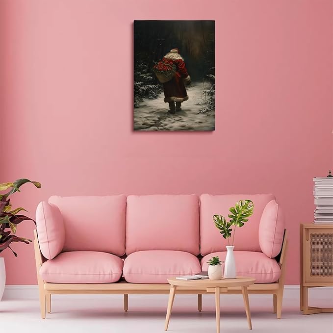 Dark Christmas Santa Wall Art Prints,Moody Christmas Holiday Decor,Moody Santa Claus with Roses,Dark Academia Christmas Print
