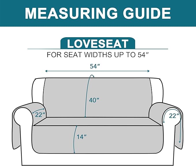 Turquoize 100% Waterproof Couch Cover Sofa Covers for 2 Cushion Couch Loveseat Covers Triple Non-Slip Couch Cover for Dogs Washable Furniture Protector Cover for Pets, Kids (Loveseat 54",Stone Blue)