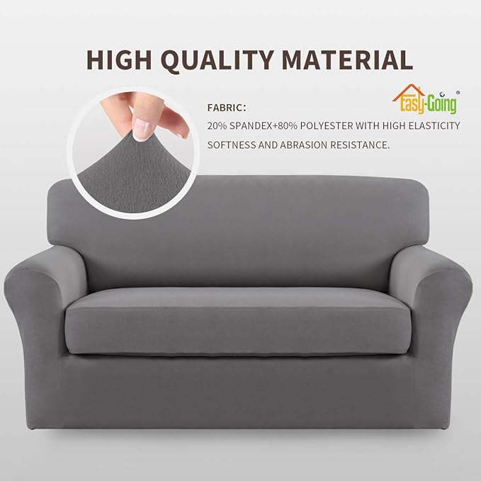 Easy-Going 2 Pieces Microfiber Stretch Sofa Slipcover – Spandex Soft Fitted Sofa Couch Cover, Washable Furniture Protector with Elastic Bottom Kids, Pet (Loveseat, Light Gray)