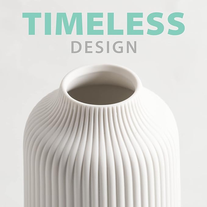 Ceramic Vase in Nordic Style, Decovase Large for Pampas Grass as Boho Deco, Vase White Matt 10 inch for Flowers, Scandinavian Design Home Decoration for Fresh Flowers, Dried Flowers (Size L)