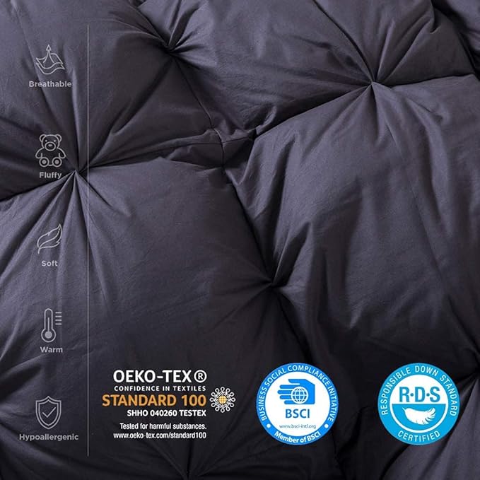 Luxurious Oversized California King Goose Down Comforter, 108 X 98 inches, Unique Gray Solid, 600 Thread Count, 100% Egyptian Cotton Cover, 80 Oz Fill Weight, 750 Fill Power