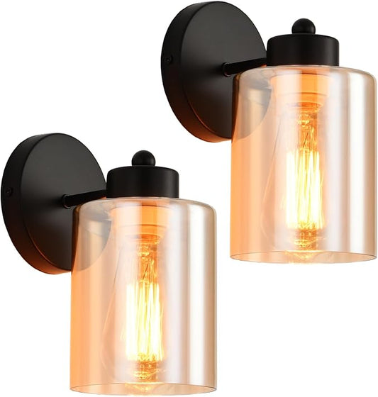 Metal Sconces Wall Lighting with Clear Glass Shade,Bathroom Black Vanity Light Matte Black Wall Sconce, Matte Black Vanity Lights for Bathroom, Modern Wall Light Fixtures