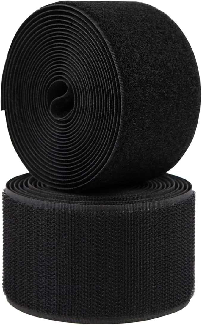 1-1/2 Inch Sew on Hook and Loop Strips | Easy to Sew | Excellent Grip | Non-Adhesive Back Nylon Fabric Fastener Strips for Clothing Sewing Crafts and DIY Projects, Black, 1-1/2in x 3yd