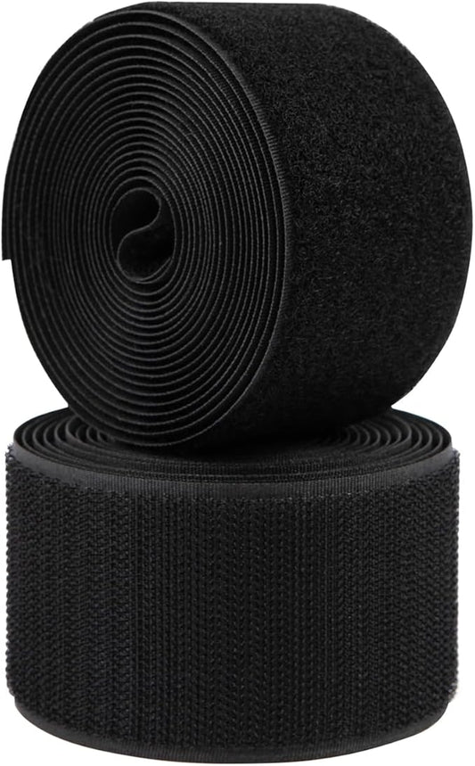 1-1/2 Inch Sew on Hook and Loop Strips | Easy to Sew | Excellent Grip | Non-Adhesive Back Nylon Fabric Fastener Strips for Clothing Sewing Crafts and DIY Projects, Black, 1-1/2in x 3yd