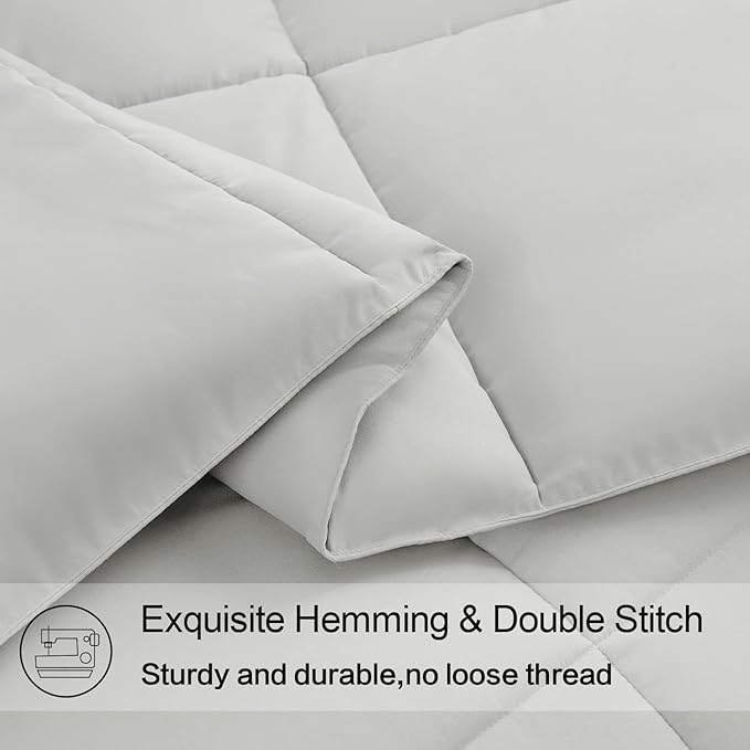 EASELAND Full Size Down Alternative Comforter - Quilted Duvet Insert for All Seasons, Soft Lightweight with Corner Tabs, Summer Winter Warm Bedding, Light Grey 82×86 Inches