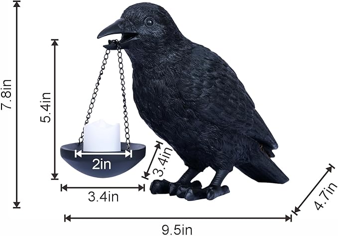 Gothic Home Decor Raven Lamp Tealight Candle Holder Halloween Decorations Indoor Fake Crow Light Holder Resin Black Bird Statue for Living Room Fireplace Entrance Holiday Spooky Ornaments