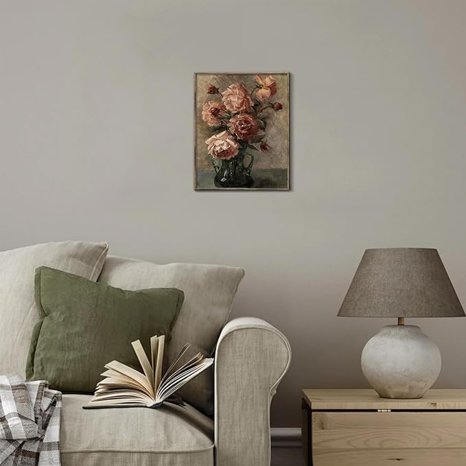 XOCUUI Wall Art For Living Room Unframed Wall Decorations Rose In Vase Home Wall Art Decor Flower Pictures for Living Room Bathroom Kitchen Wall Decor 8x10in