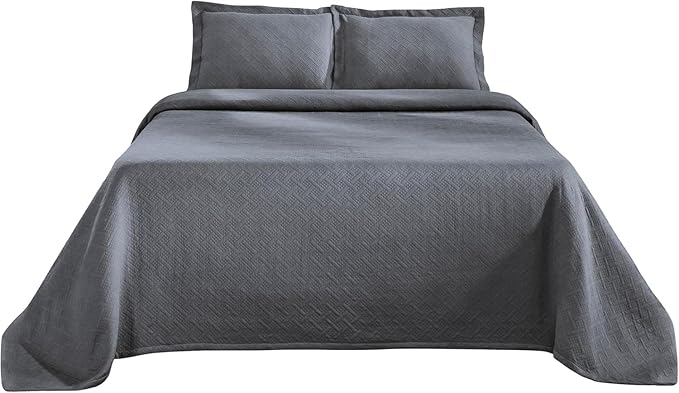 Superior 100% Cotton Basket Weave Bedspread with Shams, All-Season Premium Cotton Matelasse Jacquard Bedding, Quilted-Look Geometric Basket, King, Grey