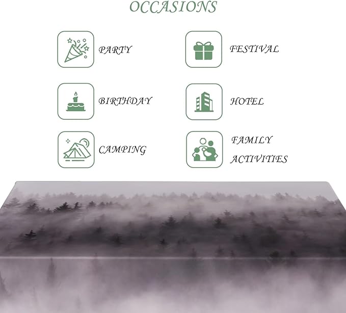 54x78 Inch Nature Rectangular Tablecloth Foggy Wild Woodland Table Cloth Waterproof Durable Table Cover for Holiday Picnic Outdoor BBQ Decor