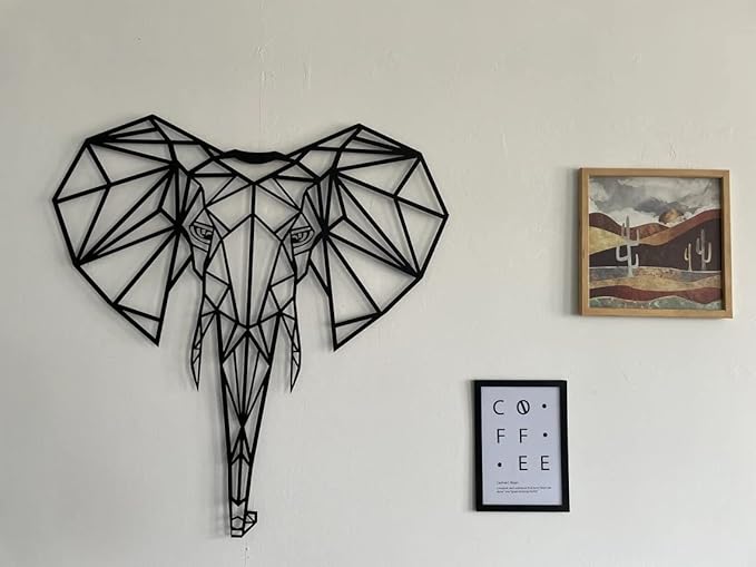 DEKADRON Metal Wall Art- Geometric Elephant Head -3D Wall Silhouette Metal Wall Decor Home Office Decoration Bedroom Living Room Decor Sculpture (28" W x 30" H/71x76cm)