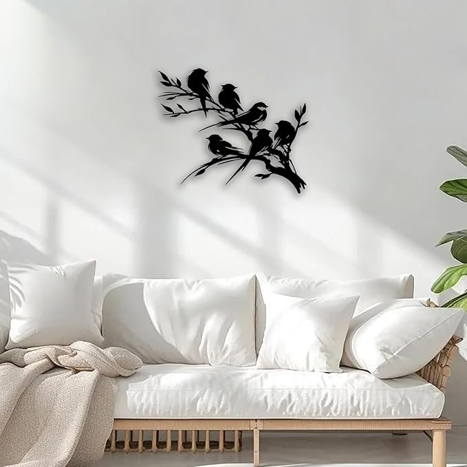 Birds on Branch Tree Metal Wall Decor - Nature Farmhouse Room Decor Wall Art Home Decor for Living Room, Bedroom, Dining Room, Bathroom, Office, Courtyard, Outdoor (Black)