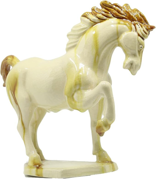 Hand Made Ceramic Horse Statue-8 inch-Tang Tri-Color Cultural Art Piece,Museum Collection Inspired Home and Office Decor (Ivory)