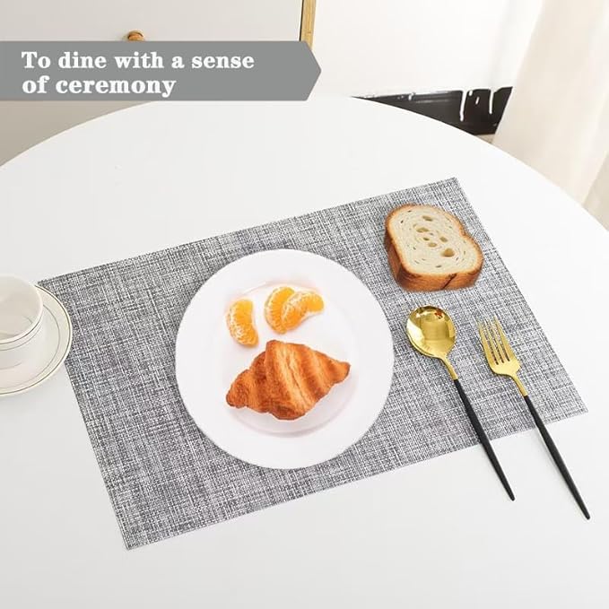 Grey Placemats Set of 2 - Heat Resistant Non-Slip Place mats for Dining Table, Washable Durable PVC Vinyl Woven Table Mats (Grey, 2)