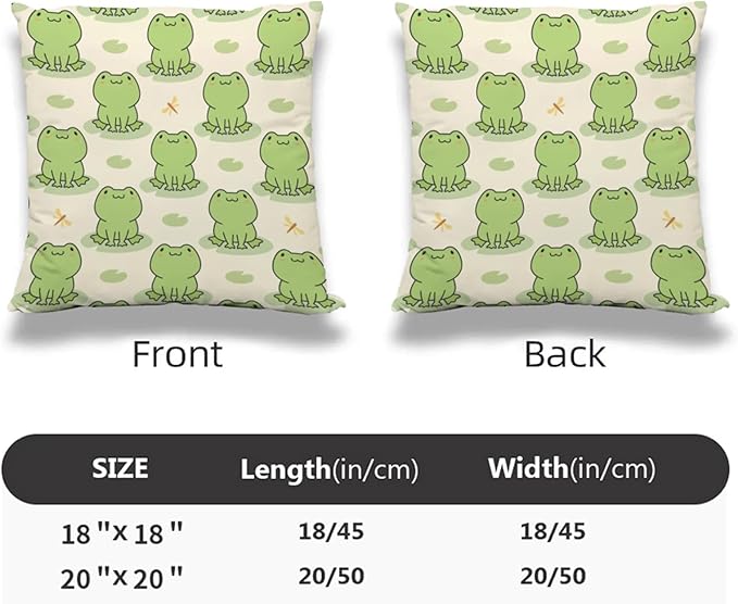 Frog Pattern Pillow Covers 18x18 Inch Set of 2 Cute Frogs Throw Pillow Cover Funny Cartoon Animal Square Pillowcase Cushion Cases for Home Couch Bed Sofa