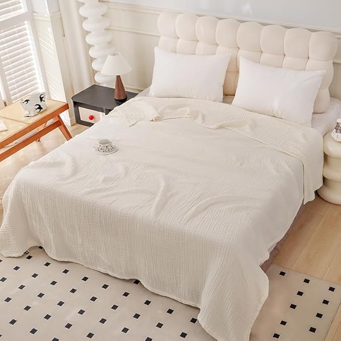 Throw Blanket for Bed 100% Cotton Ultra Soft Rustic Quilt Farmhouse Decor Fall Bed Blankets,80"×90" All Season Rustic Large Throw for Sofa Couch Chair