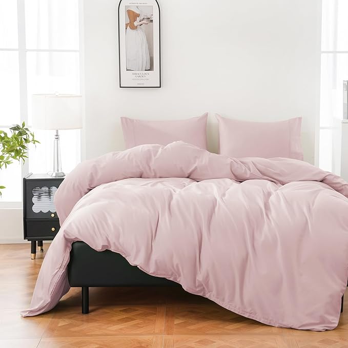 100% Organic Cotton Duvet Cover King 400 Thread Count Sateen Comforter Cover Soft and Breathable Cooling Bedding Set 3 Piece（Light Pink,King）