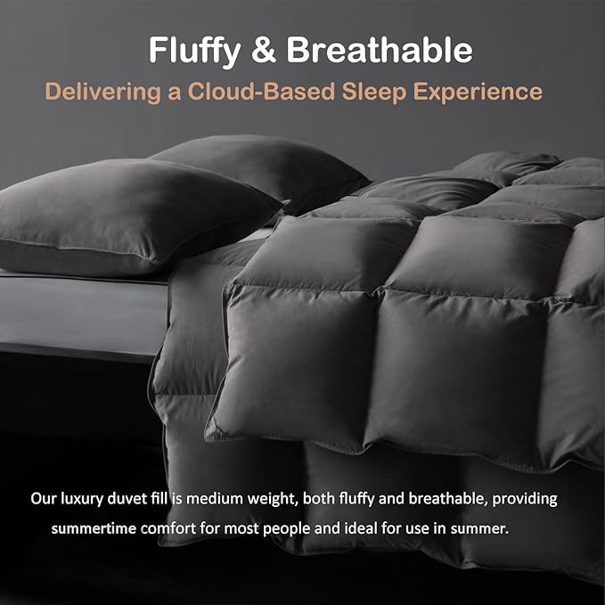 Luxury Down Feather Comforter King Size - Lightweight Duvet Insert - Fluffy Bed Comforter Gray,King Size(106" X 90”)