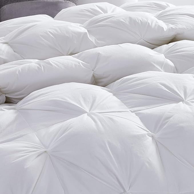 Luxurious Oversized California King Goose Down Comforter, 108 X 98 inches, Unique White Pinch Pleat, 600 Thread Count, 100% Egyptian Cotton Cover, 80 Oz Fill Weight, 750 Fill Power