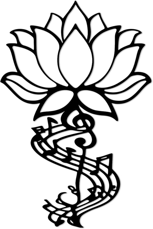 Lotus Flower Wall Decor Sculpture Hanging Black Metal Yoga Wall Art Rustic Floral Spiritual Decor for Living Room Bedroom Yoga Studio Meditation Space (Black)