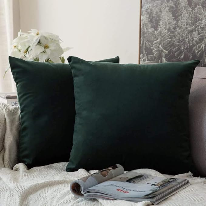 MIULEE Pack of 2 Velvet Soft Solid Decorative Square Throw Pillow Covers Christmas Cushion Case Home Decor for Sofa Bedroom Car 16x16 Inch Army Green