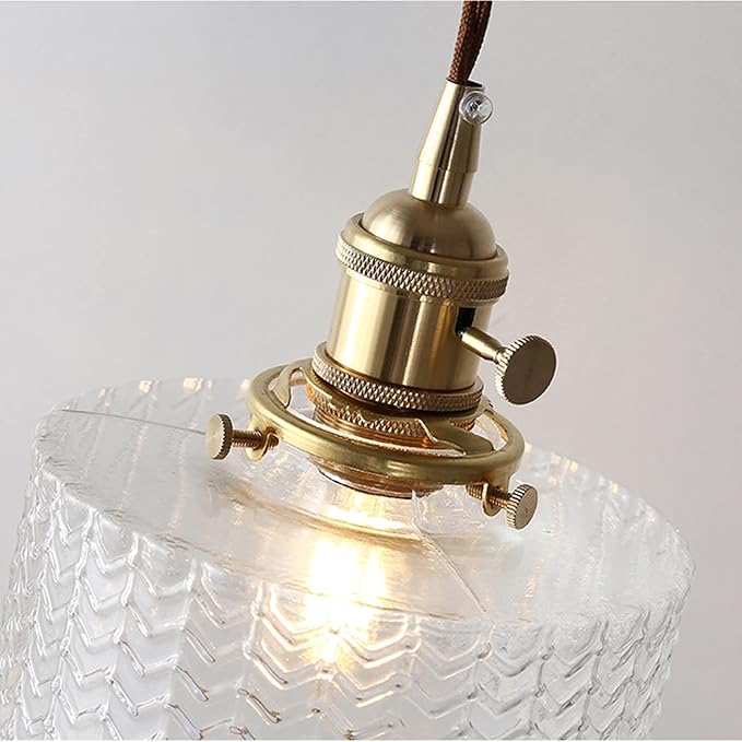 Vintage Pendant Light Fixtures, Brass Socket with ON/Off Switch and Green Glass Lamp Shade Pendant Light for Kitchen Island Farmhouse Living Room (Transparent,Scaly)