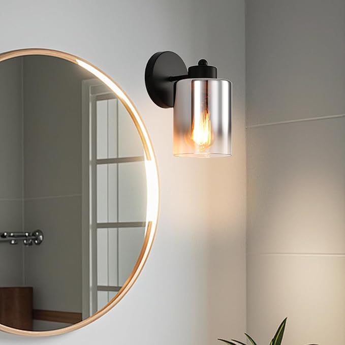 Metal Sconces Wall Lighting with Clear Glass Shade, Bathroom Vanity Light Matte Black Wall Sconce, Modern Wall Light Fixtures