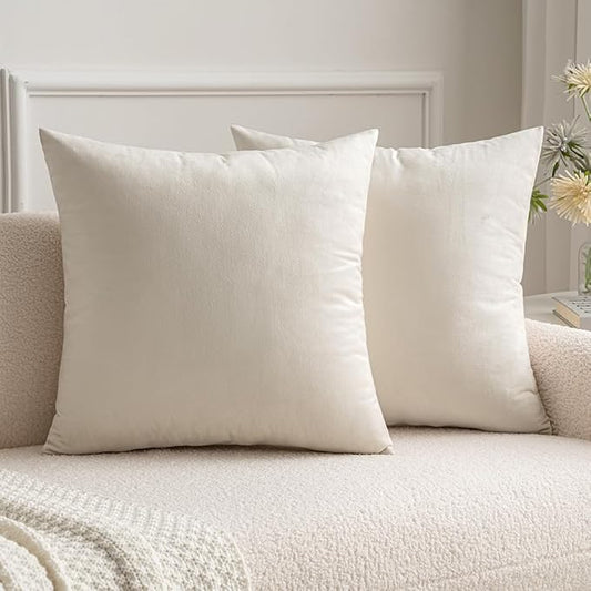 MIULEE 26x26 Inch Euro Sham Velvet Pillow Covers, Set of 2 Large Square Decorative Pillows -Cream White Super Soft for King Bed, Sofa, Couch, Accent Chairs with Hidden Zipper