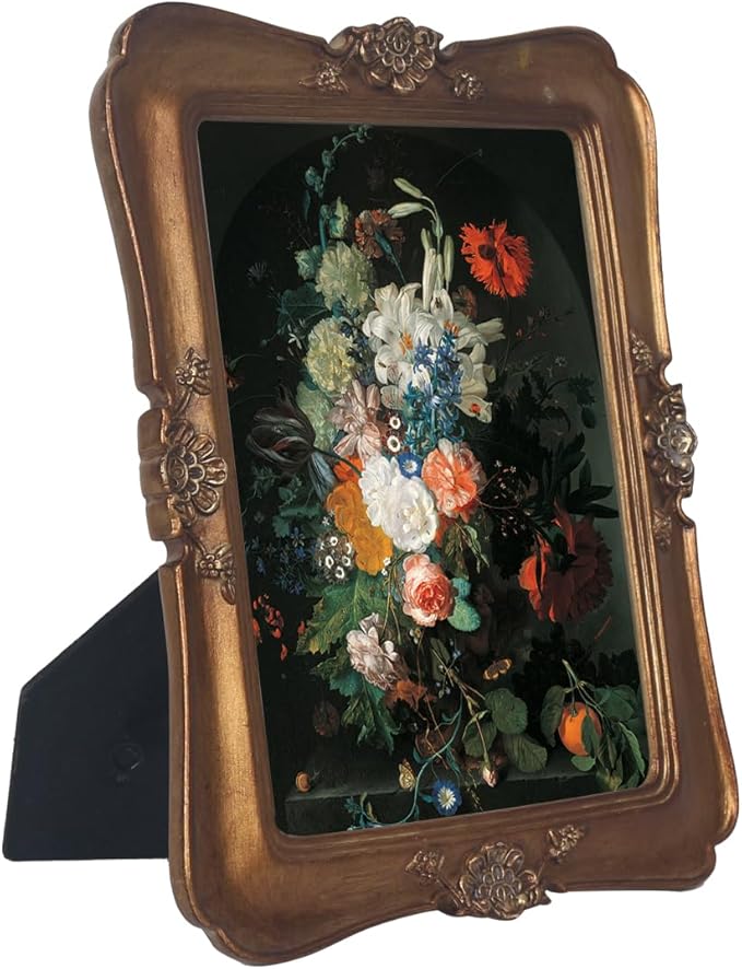 WINPLUS+ Vintage Picture Frame 5x7, Wall Mount and Tabletop Display, Art Gallery Gift (Antique Gold 5x7)