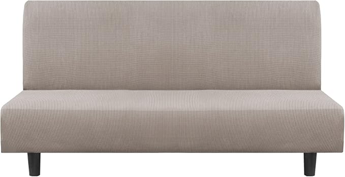 Flamingo P Stretch Armless Futon Cover - Full Queen Couch Slipcover, Sofa Bed Protector With Elastic Bottom - Soft Thick Jacquard, Taupe