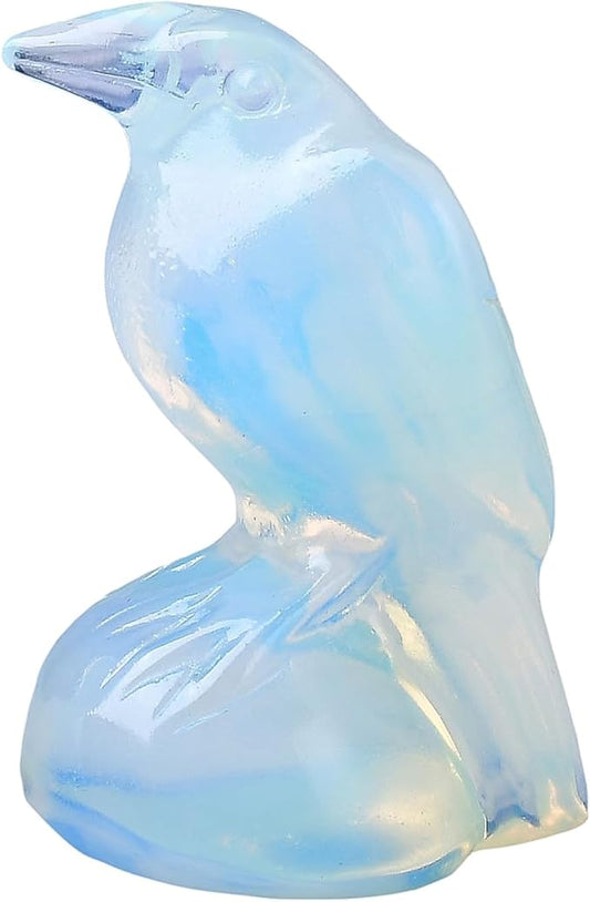 Natural Opal Crystal Raven Statue 2" Healing Crystal Handmade Sculpture Lucky Guardian Pocket Statues Reiki Meditation Office Home Decoration Gift
