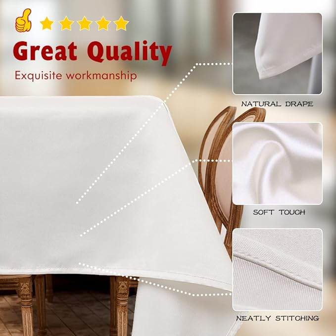 BALCONY & FALCON Rectangle White Satin Tablecloth Washable Fabric Table Cloth 6ft for Dining Buffet Parties Picnic Weddings and Restaurants 55 x 95 inch