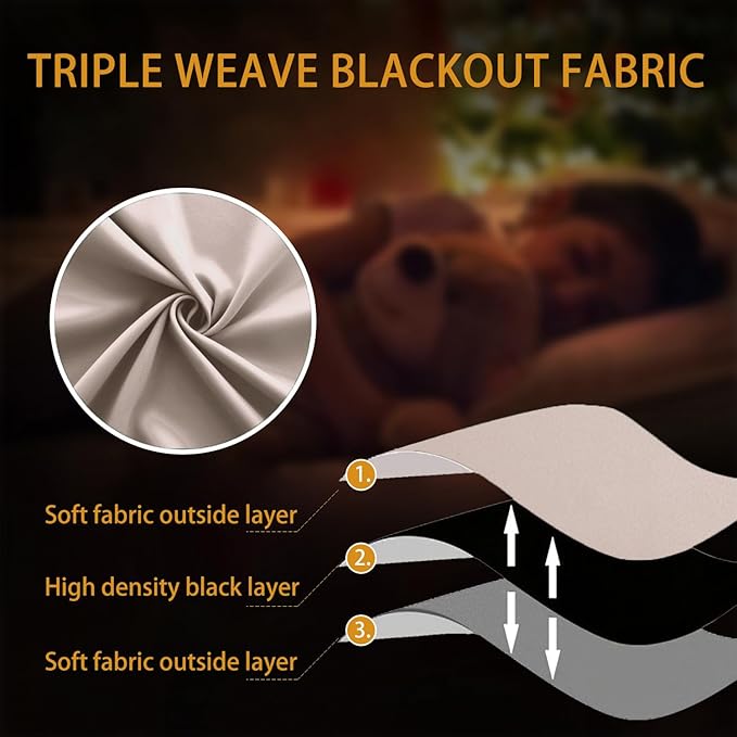 KOUFALL Tan Blackout Curtains for Bedroom,2 Panels Black Out Warm Dark Beige Mushroom Curtain Drapes for Living Room,90 Inch Long