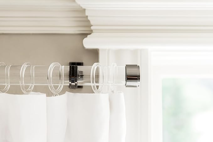 BlastHome® Luxury Curtain Rings – Premium Acrylic – Pinhooks and Clips Included – 1 1/2" Inside Diameter – Signature Collection, 18 Rings for Two Standard Curtains – Clear Acrylic