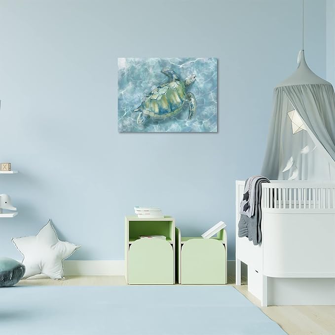 YJYart Canvas Wall Art for Bedroom Sea Turtle Wall Decor Pictures for Wall Blue Artwork Pictures Green Turtle Wall Decorations for Bathroom Bedroom Home Office 24 x 36 inches