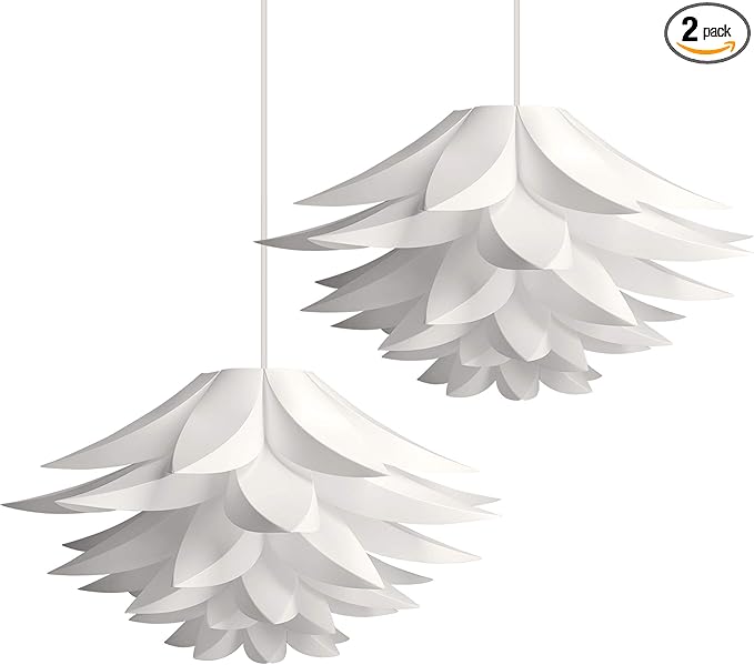 kwmobile Puzzle Pendant Lamp Shade (Pack of 2) - Lotus Flower DIY Lampshade Kit for Hanging Ceiling Light or Floor Lamp - Diameter 20" (50cm) - White